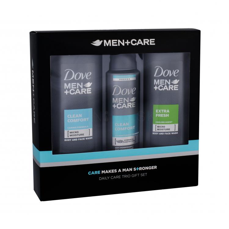 Dove Men + Care Clean Comfort Darčeková kazeta sprchovací gél 250 ml + deosprej 150 ml + sprchovací gél Extra Fresh 250 ml