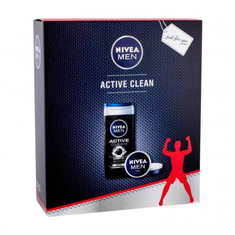 Nivea Men Active Clean Darčeková kazeta sprchovací gél 250 ml + univerzálny krém Men Creme 75 ml