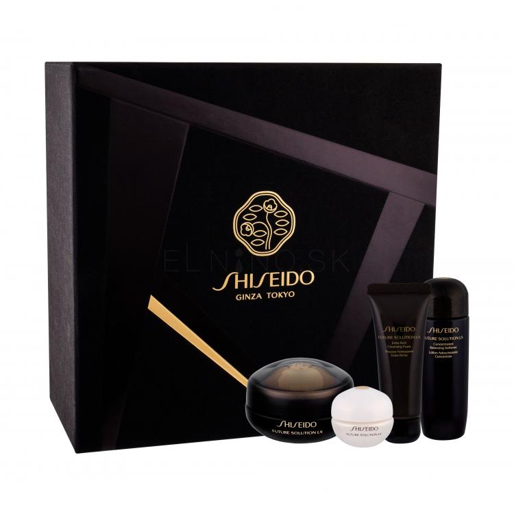 Shiseido Future Solution LX Eye And Lip Regenerating Cream Darčeková kazeta starostlivosť o očné okolie 17 ml + čistiaca pena 15 ml + čistiaca pleťová voda 25 ml + denná pleťová starostlivosť Total Protective Cream SPF20 6 ml