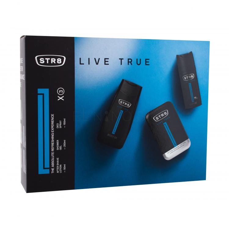 STR8 Live True Darčeková kazeta voda po holení 50 ml + dezodorant 150 ml + sprchovací gél 250 ml