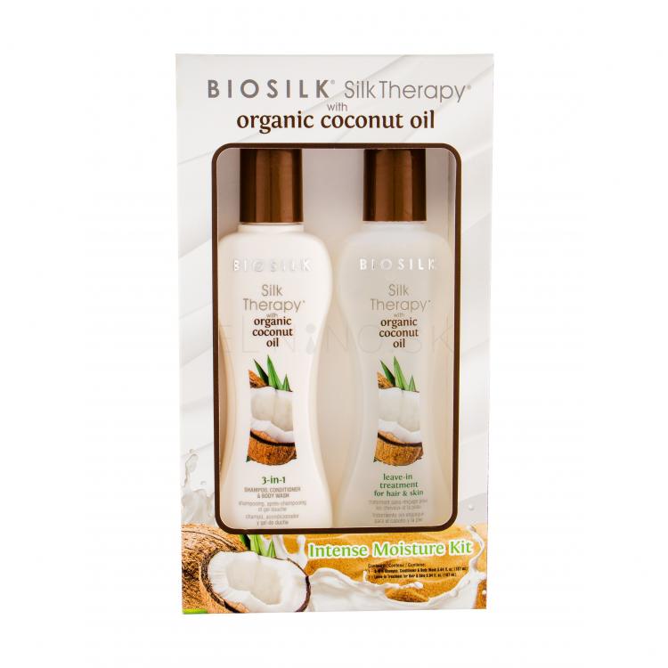 Farouk Systems Biosilk Silk Therapy Organic Coconut Oil Darčeková kazeta šampón 3v1 167 ml + bezoplachová starostlivosť 167 ml