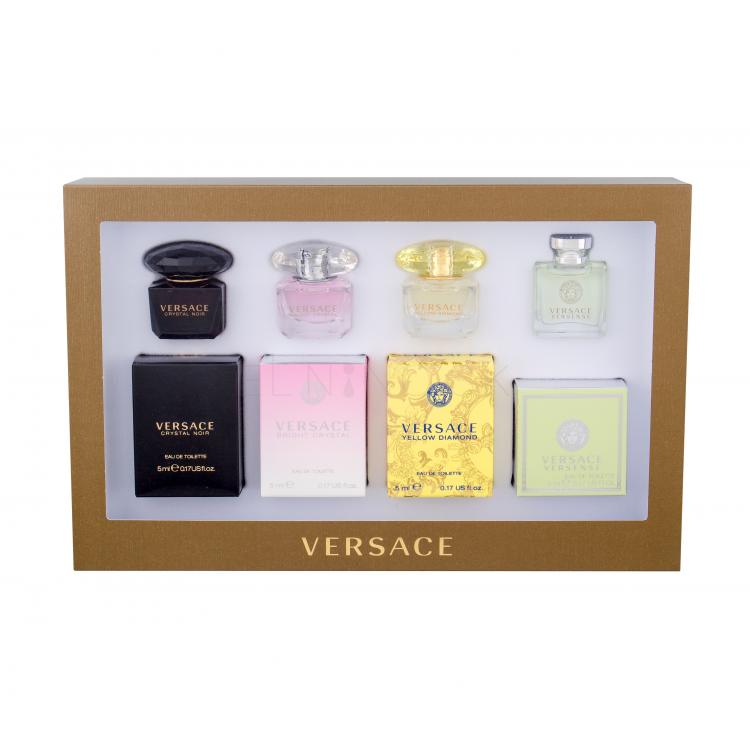 Versace Mini Set 4 Darčeková kazeta edt Versense 5 ml + edt Yellow Diamond 5 ml + edt Bright Crystal 5 ml + edt Crystal Noir 5 ml poškodená krabička