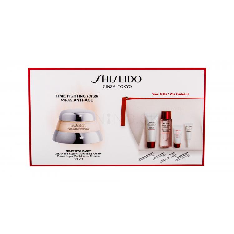 Shiseido Bio-Performance Advanced Super Revitalizing Darčeková kazeta denná pleťová starostlivosť 50 ml + pleťové sérum 5 ml + čistiaca pena 15 ml + pleťová voda 30 ml + starostlivosť o očné okolie 3 ml + kozmetická taštička