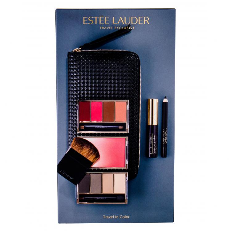 Estée Lauder Travel Makeup Palette Darčeková kazeta očný tieň 5 g + rúž 32 g + lícenka 5 g + ceruzka na oči 01 8 g + riasenka 01 Black 2,8 ml + kozmetická taštička