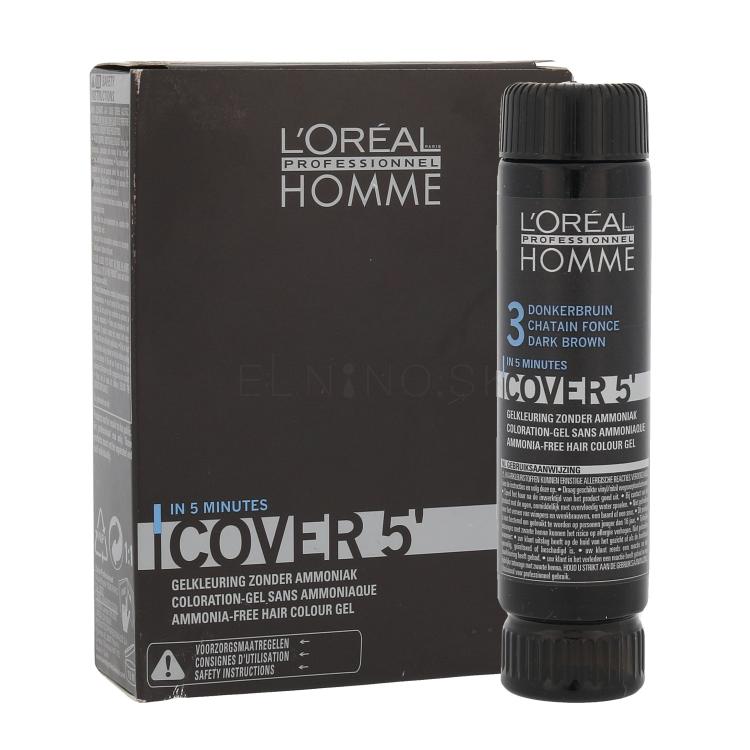 L&#039;Oréal Professionnel Homme Cover 5´ Farba na vlasy pre mužov 3x50 ml Odtieň 3 Dark Brown