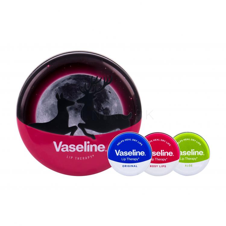 Vaseline Lip Therapy Darčeková kazeta balzam na pery 20 g + balzam na pery 20 g Rosy Lips + balzam na pery 20 g Original + plechová dóza
