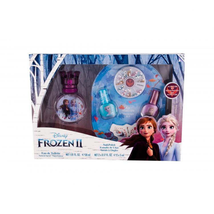 Disney Frozen II Darčeková kazeta toaletná voda 30 ml + lak na nechty 2 x 5 ml + pilník na nechty + zdobiace kamienky na nechty