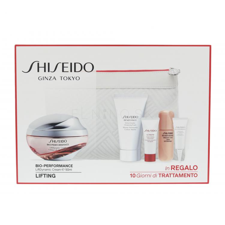 Shiseido Bio-Performance LiftDynamic Cream Darčeková kazeta pleťový krém 50 ml + čistiaca pena BENEFIANCE 30 ml + sérum ULTIMUNE 5 ml + sérum LiftDynamic 7 ml + očná starostlivosť LiftDynamic 3 ml + kozmetická taška poškodená krabička