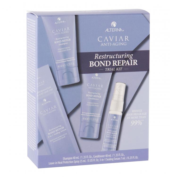 Alterna Caviar Anti-Aging Restructuring Bond Repair Darčeková kazeta šampón 40 ml + kondicionér 40 ml + sprej pre tepelnú úpravu vlasov 25 ml + vlasová starostlivosť Sealing Serum 7 ml