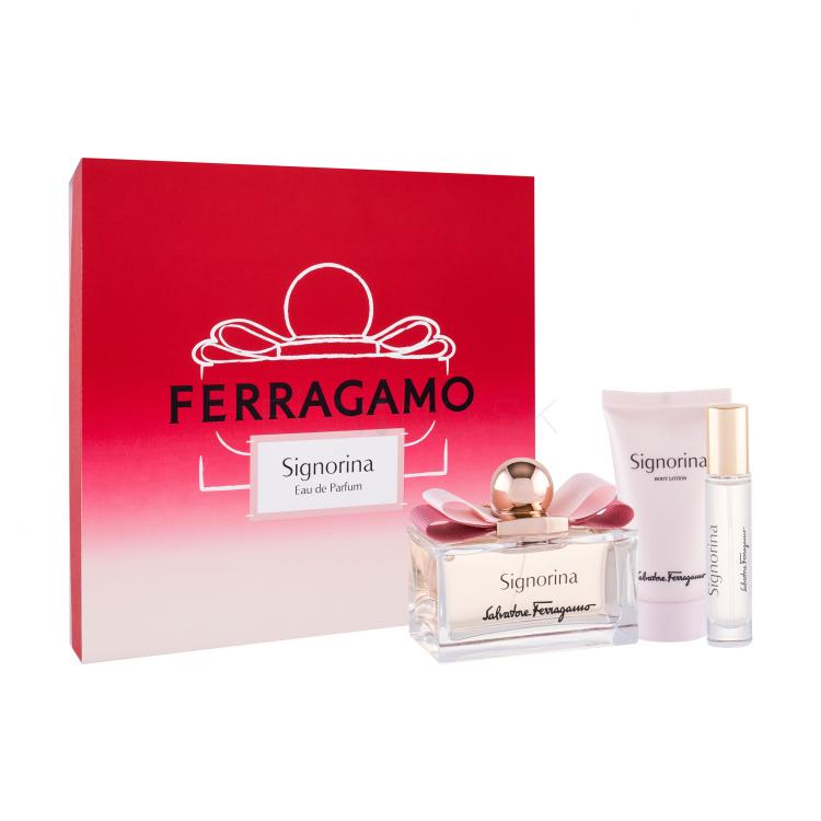 Ferragamo Signorina Darčeková kazeta parfumovaná voda 100 ml + telové mlieko 50 ml + parfumovaná voda 10 ml