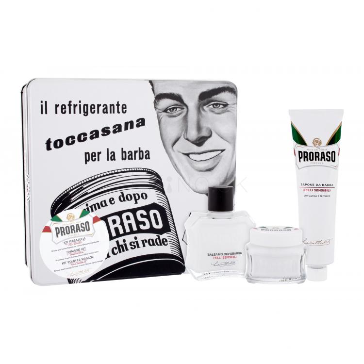 PRORASO White Darčeková kazeta balzam po holení White 100 ml + krém pred holením White 100 ml + krém na holenie White 150 ml + plechová dóza