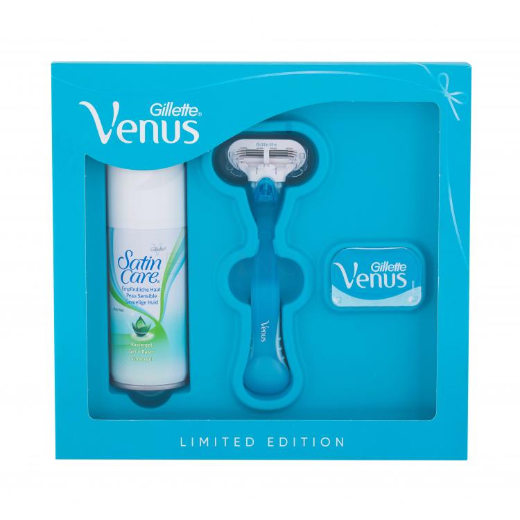 Gillette Venus Darčeková kazeta holiaci strojček s jednou hlavicou Venus 1 ks + náhradné hlavice Venus 1 ks + gél na holenie Satin Care 75 ml