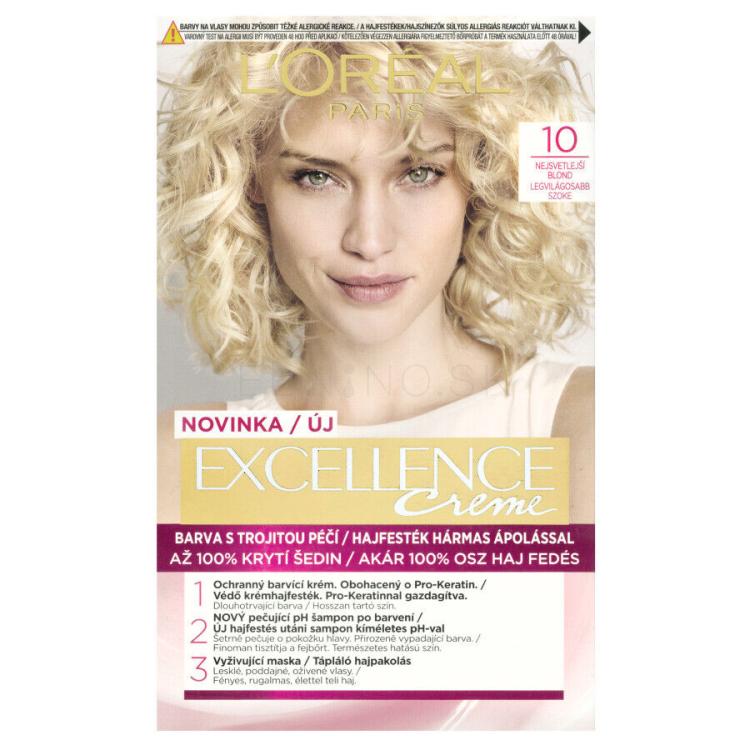 L&#039;Oréal Paris Excellence Creme Triple Protection Farba na vlasy pre ženy 48 ml Odtieň 10 Lightest Ultimate Blonde