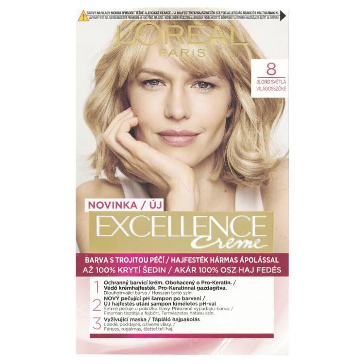 L&#039;Oréal Paris Excellence Creme Triple Protection Farba na vlasy pre ženy 48 ml Odtieň 8 Natural Light Blonde