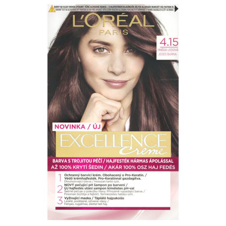 L&#039;Oréal Paris Excellence Creme Triple Protection Farba na vlasy pre ženy 48 ml Odtieň 4,15 Frosted Brown