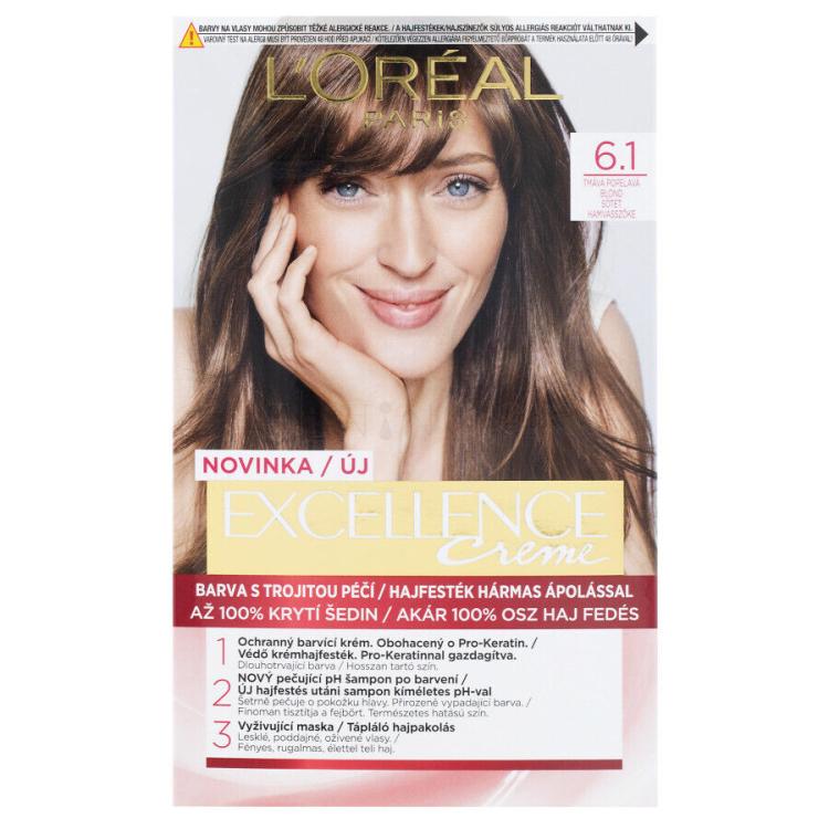 L&#039;Oréal Paris Excellence Creme Triple Protection Farba na vlasy pre ženy 48 ml Odtieň 6,1 Natural Dark Ash Blonde