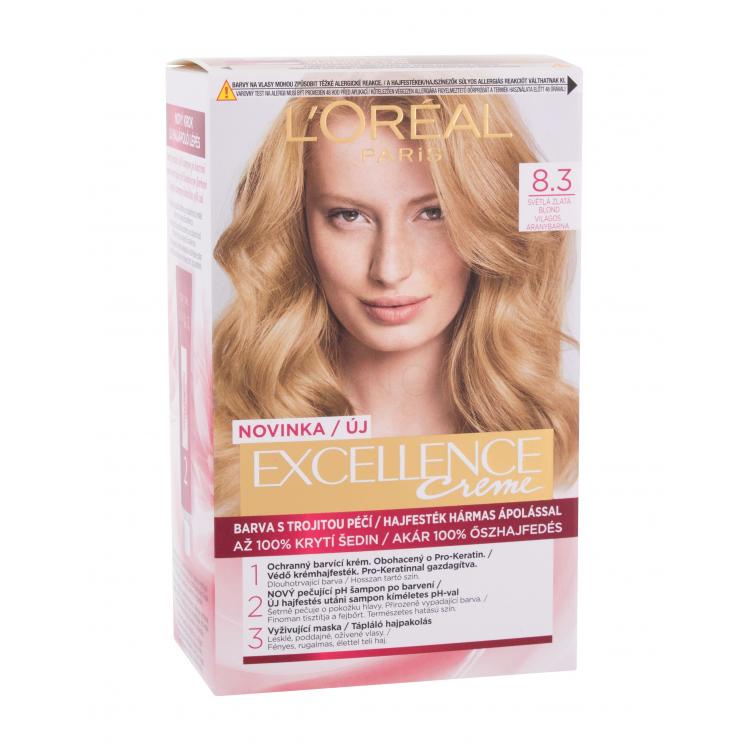L&#039;Oréal Paris Excellence Creme Triple Protection Farba na vlasy pre ženy 48 ml Odtieň 8,3 Natural Light Golden Blonde