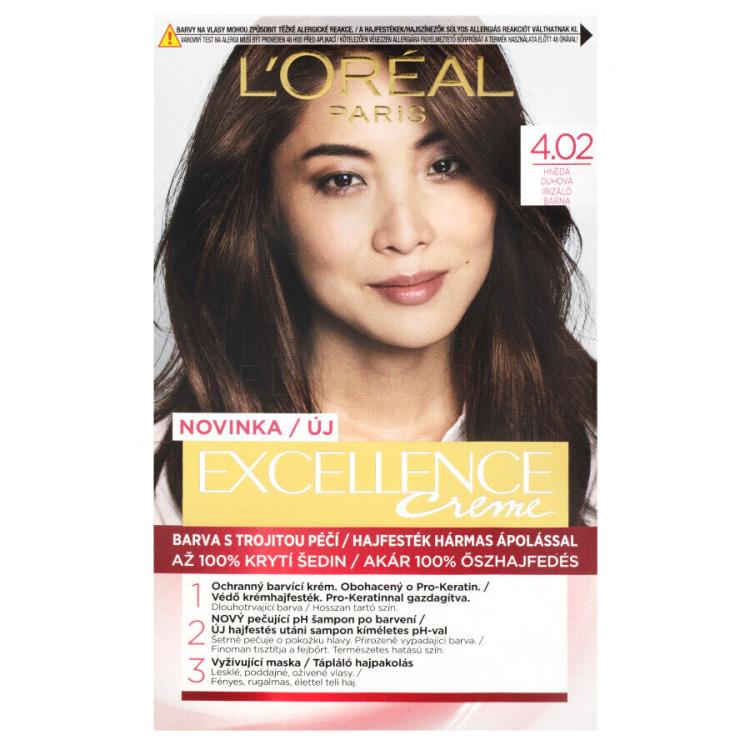 L&#039;Oréal Paris Excellence Creme Triple Protection Farba na vlasy pre ženy 48 ml Odtieň 4,02 Tempting Brunette Brown