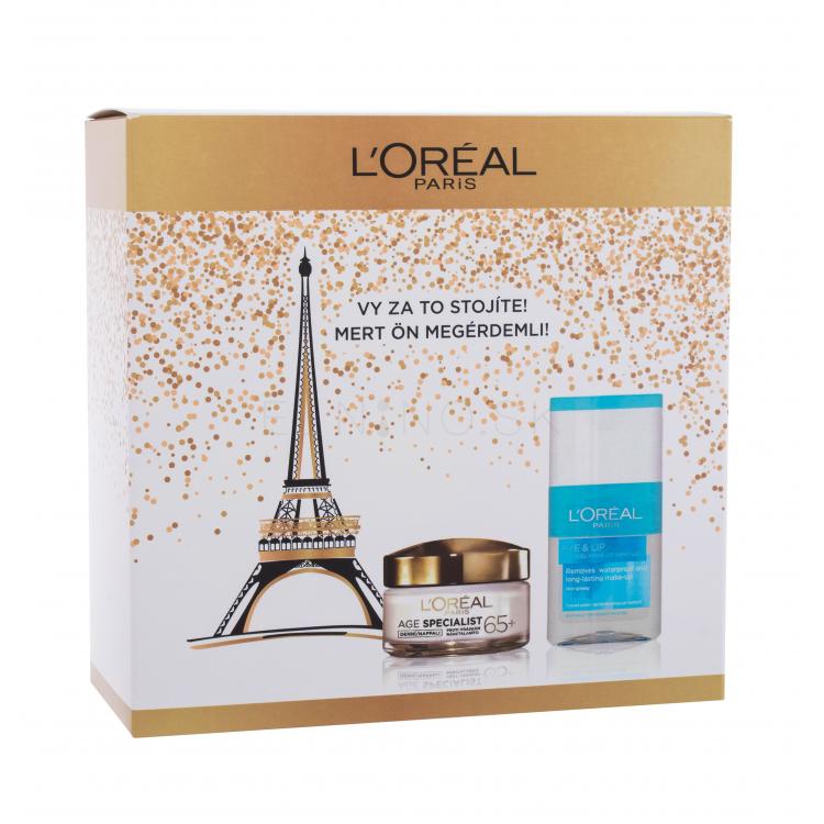 L&#039;Oréal Paris Age Specialist 65+ Darčeková kazeta denný pleťový krém Age Specialist 65+ 50 ml + odličovací prípravok Eye &amp; Lip Express Make-Up Remover 125 ml
