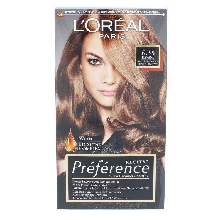 L&#039;Oréal Paris Préférence Récital Farba na vlasy pre ženy 60 ml Odtieň 6.35 Havane poškodená krabička