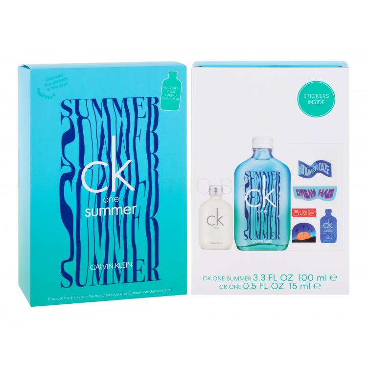 Calvin Klein CK One Summer 2021 Darčeková kazeta toaletná voda 100 ml + toaletná voda CK One 15 ml + samolepky