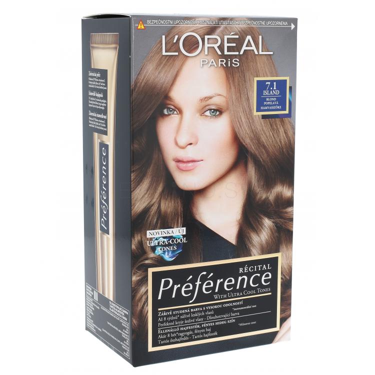 L&#039;Oréal Paris Préférence Récital Farba na vlasy pre ženy 60 ml Odtieň 7.1 Island poškodená krabička