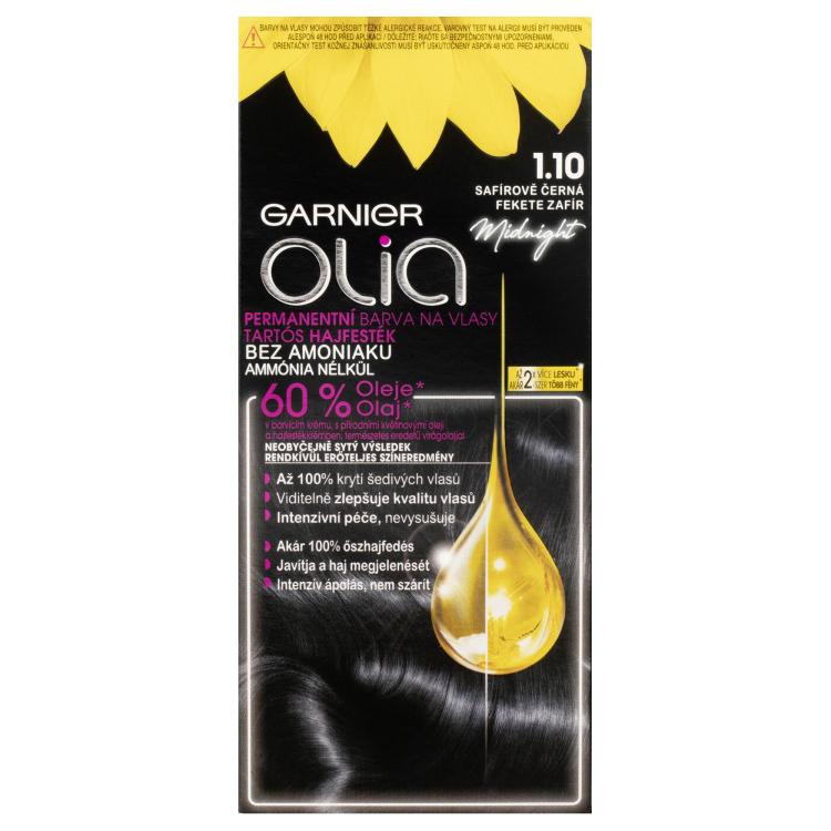 Garnier Olia Permanent Hair Color Farba na vlasy pre ženy 50 g Odtieň 1,10 Black Sapphire