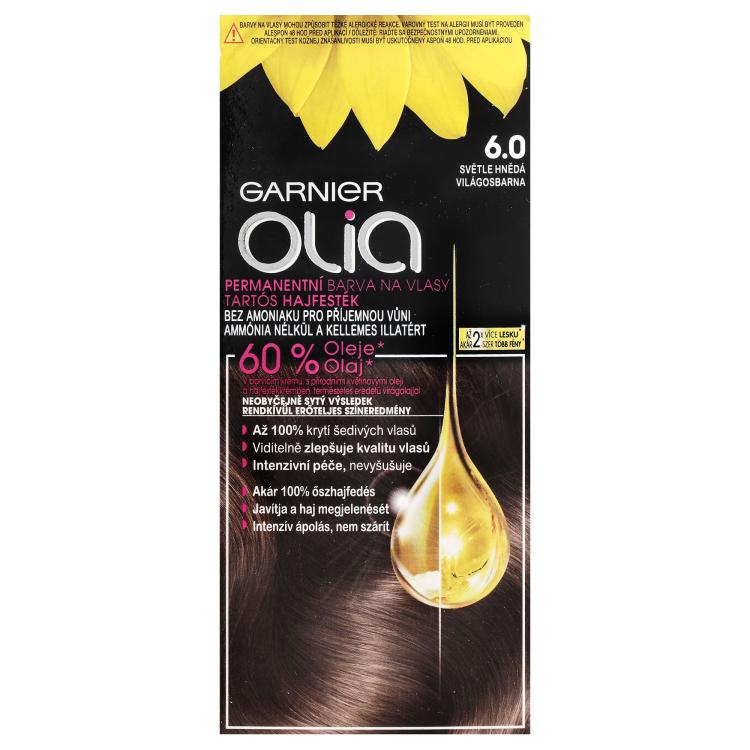 Garnier Olia Permanent Hair Color Farba na vlasy pre ženy 50 g Odtieň 6,0 Light Brown
