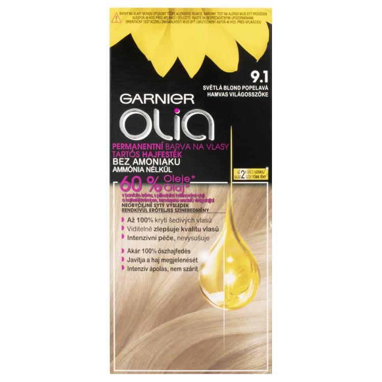 Garnier Olia Permanent Hair Color Farba na vlasy pre ženy 50 g Odtieň 9,1 Ashy Light Blonde