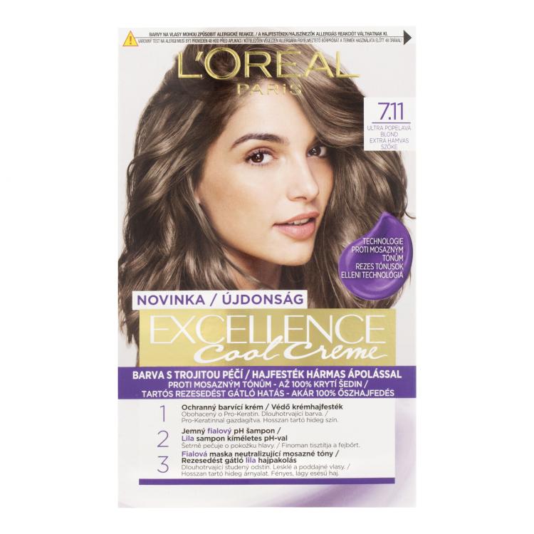 L&#039;Oréal Paris Excellence Cool Creme Farba na vlasy pre ženy 48 ml Odtieň 7,11 Ultra Ash Blond