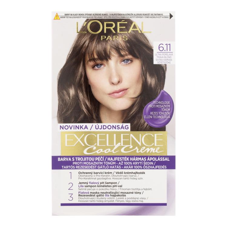 L&#039;Oréal Paris Excellence Cool Creme Farba na vlasy pre ženy 48 ml Odtieň 6,11 Ultra Ash Dark Blond