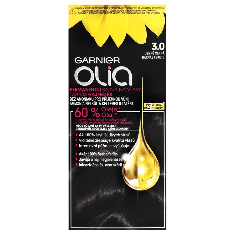 Garnier Olia Permanent Hair Color Farba na vlasy pre ženy 50 g Odtieň 3,0 Soft Black