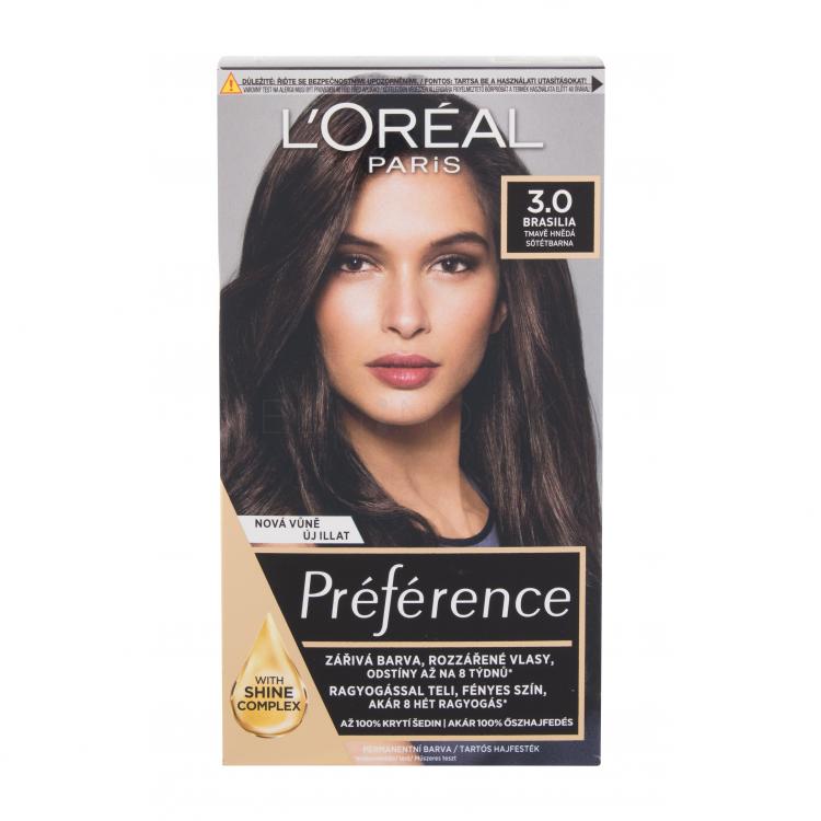 L&#039;Oréal Paris Préférence Farba na vlasy pre ženy 60 ml Odtieň 3-B Brasilia poškodená krabička