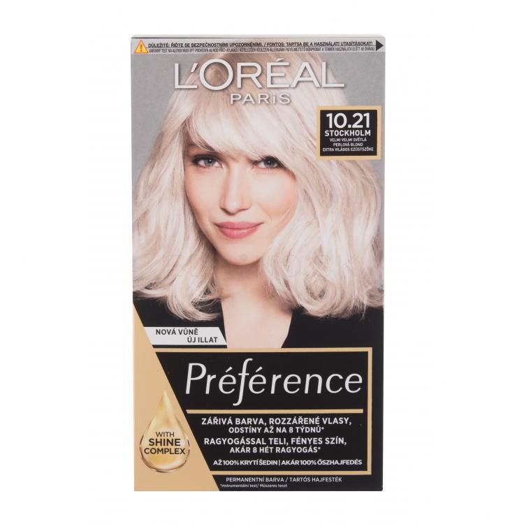 L&#039;Oréal Paris Préférence Farba na vlasy pre ženy 60 ml Odtieň 10,21 Stockholm poškodená krabička