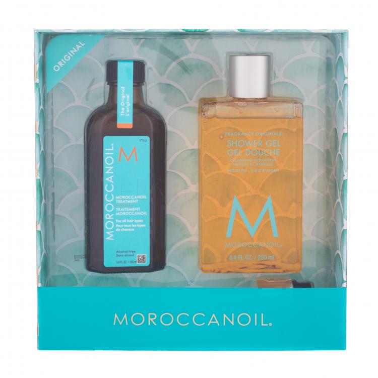 Moroccanoil Treatment Darčeková kazeta olej na vlasy 100 ml + sprchovací gél Fragrance Originale 250 ml + dávkovacie pumpička
