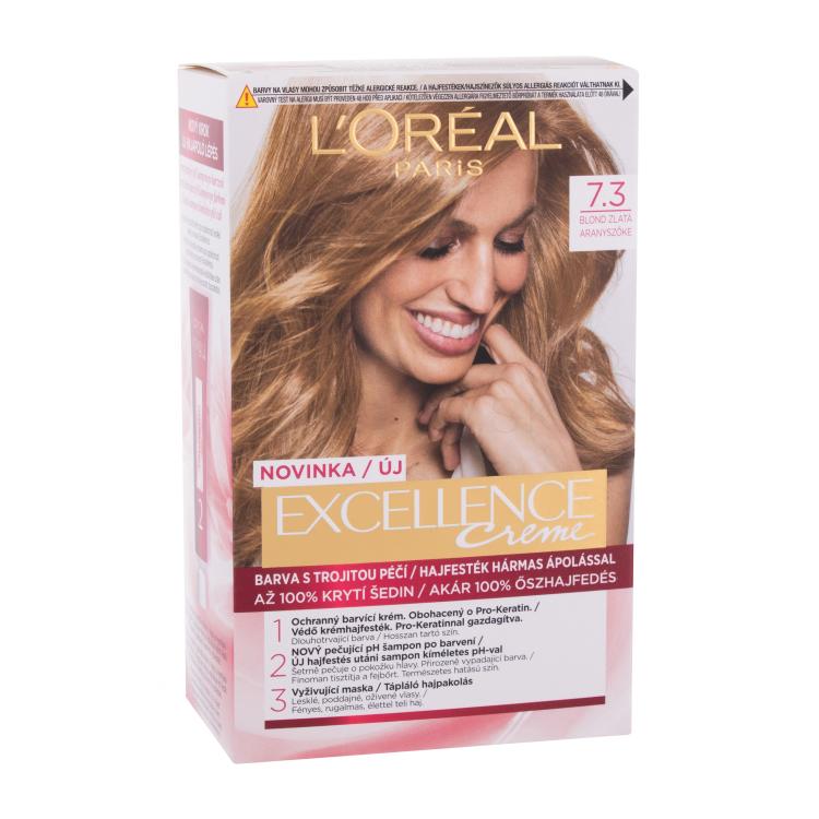 L&#039;Oréal Paris Excellence Creme Triple Protection Farba na vlasy pre ženy 48 ml Odtieň 7,3 Natural Golden Blonde poškodená krabička
