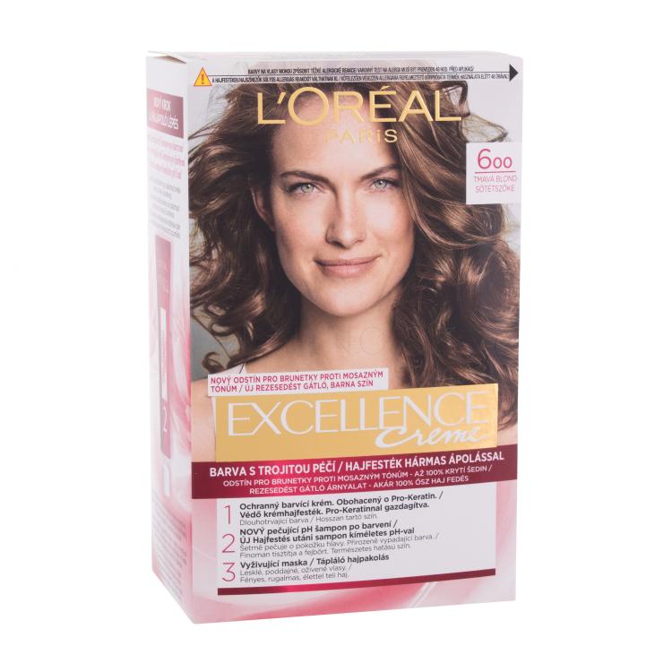 L&#039;Oréal Paris Excellence Creme Triple Protection Farba na vlasy pre ženy 48 ml Odtieň 600 Natural Dark Blonde poškodená krabička