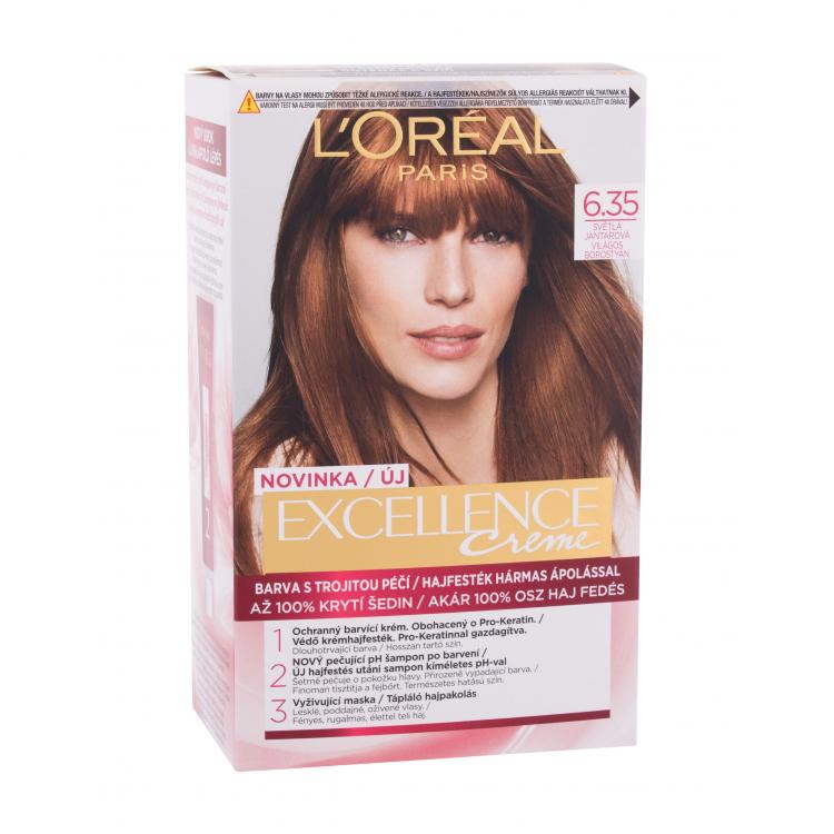 L&#039;Oréal Paris Excellence Creme Triple Protection Farba na vlasy pre ženy 48 ml Odtieň 6,35 Light Amber poškodená krabička