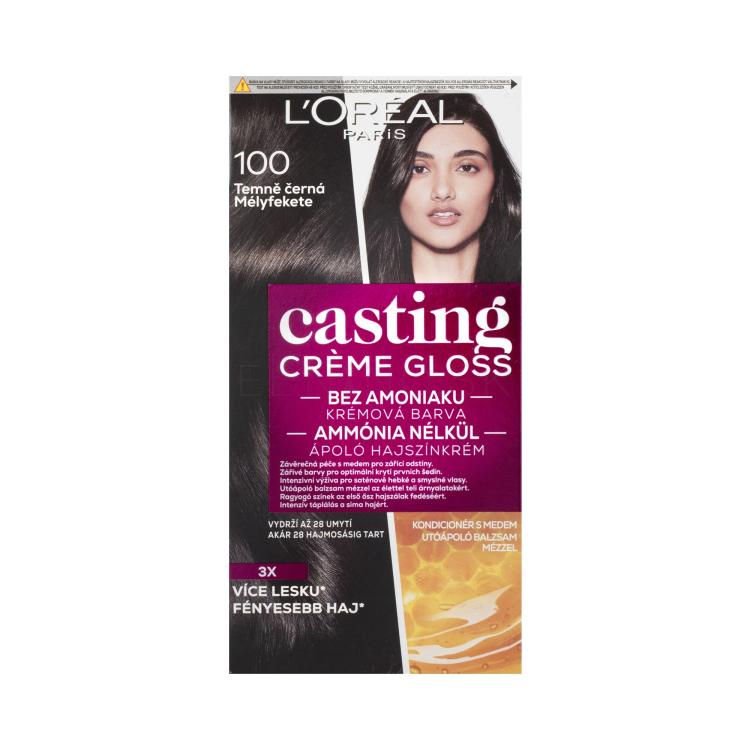 L&#039;Oréal Paris Casting Creme Gloss Farba na vlasy pre ženy 48 ml Odtieň 100 Dark Black