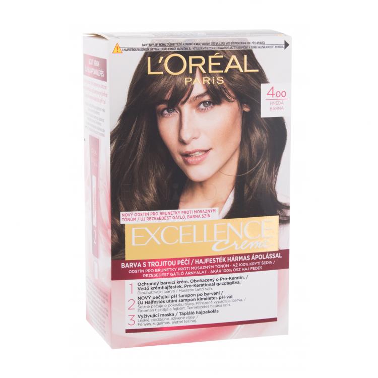 L&#039;Oréal Paris Excellence Creme Triple Protection Farba na vlasy pre ženy 48 ml Odtieň 400 Brown poškodená krabička