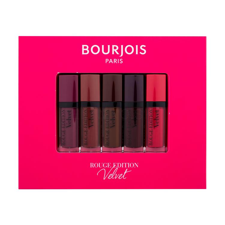 BOURJOIS Paris Rouge Edition Velvet Darčeková kazeta rúž 7,7 ml + rúž 7,7 ml 25 Berry Chic + rúž 7,7 ml 23 Chocolat Corset + rúž 7,7 ml 37 Ultra-Violette + rúž 7,7 ml 33 Brun´Croyable