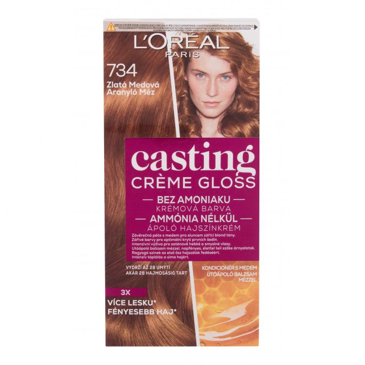 L&#039;Oréal Paris Casting Creme Gloss Farba na vlasy pre ženy 48 ml Odtieň 734 Golden Honey poškodená krabička