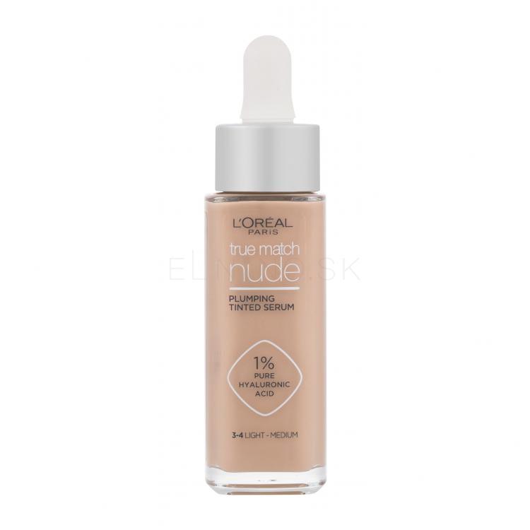 L'Oréal Paris True Match Nude Plumping Tinted Serum Make-up pre ženy 30 ml Odtieň 3-4 Light-Medium