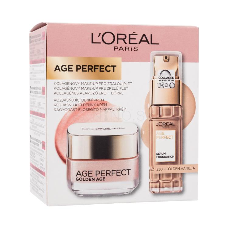 L&#039;Oréal Paris Age Perfect Golden Age Darčeková kazeta denný pleťový krém Age Perfect Golden Age 50 ml + make-up Age Perfect Serum Foundation 30 ml 230 Golden Vanilla