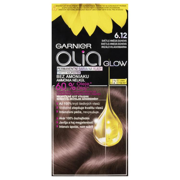 Garnier Olia Permanent Hair Color Glow Farba na vlasy pre ženy 50 g Odtieň 6,12 Light Brown Rainbow