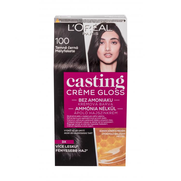 L&#039;Oréal Paris Casting Creme Gloss Farba na vlasy pre ženy 48 ml Odtieň 100 Dark Black poškodená krabička