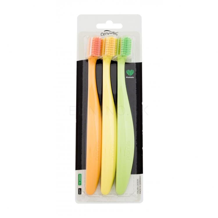 Promis Toothbrush Soft Zubná kefka 3 ks Odtieň Orange, Yellow, Green
