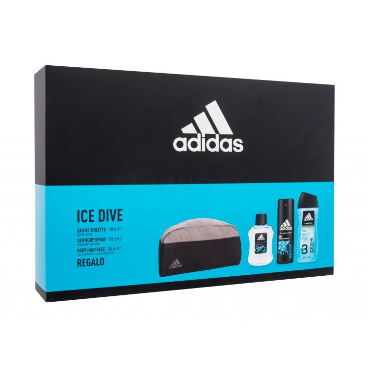 Adidas Ice Dive Darčeková kazeta toaletná voda 100 ml + dezodorant 150 ml + sprchovací gél 250 ml + kozmetická taštička