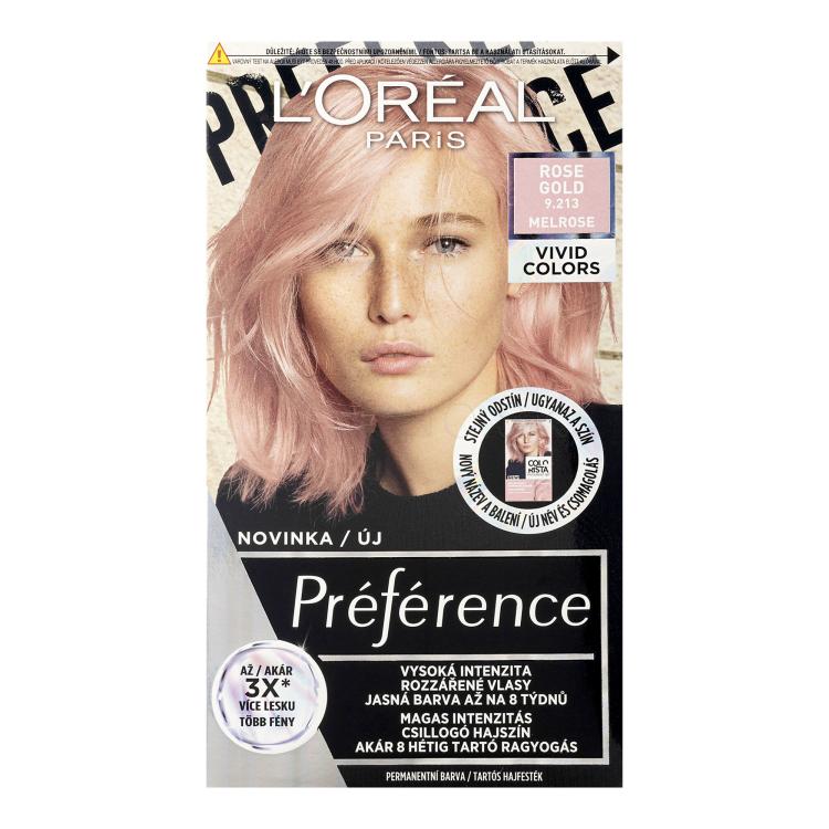 L&#039;Oréal Paris Préférence Vivid Colors Farba na vlasy pre ženy 60 ml Odtieň 9,213 Rose Gold