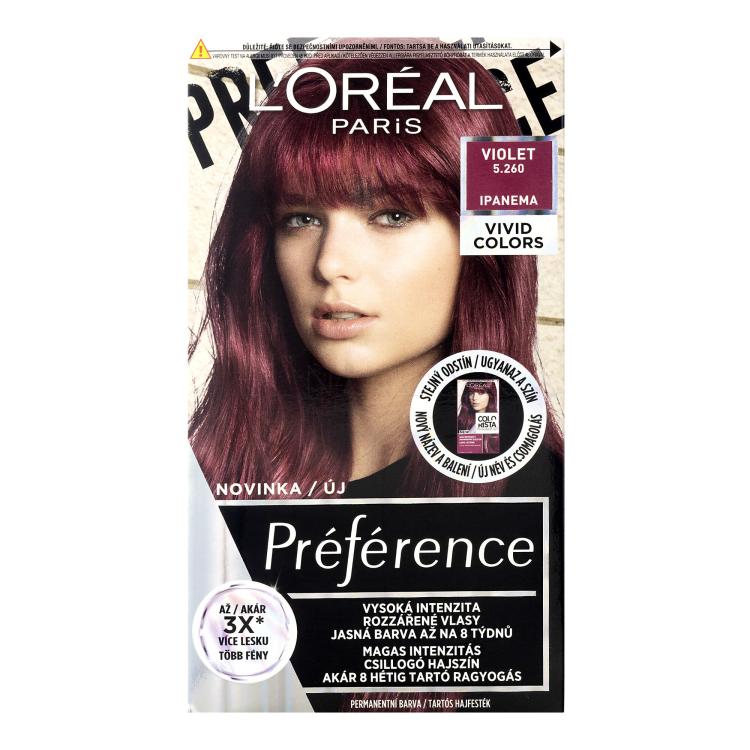 L&#039;Oréal Paris Préférence Vivid Colors Farba na vlasy pre ženy 60 ml Odtieň 5.260 Violet